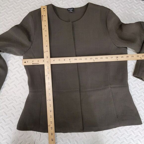 Eileen Fisher Silk Sponge Jacket Size Medium Brown Olive Green Collarless Blazer - Picture 8 of 11